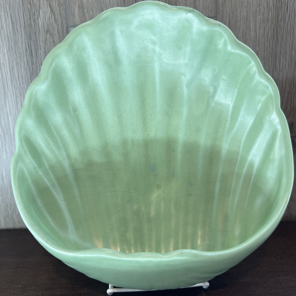 Vintage MCM Royal Haegar Celadon Soft Green Lotus Clam Shell Planter Fruit Bowl